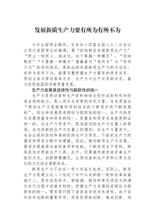 发展新质生产力要有所为有所不为