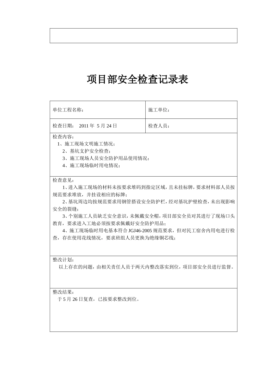 房地产项目部安全检查记录表_第3页