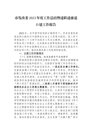 市发改委2023年度工作总结暨述职述廉述党建工作报告
