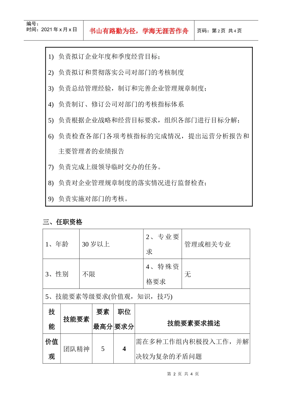 企管部运营主管职位说明书_第2页