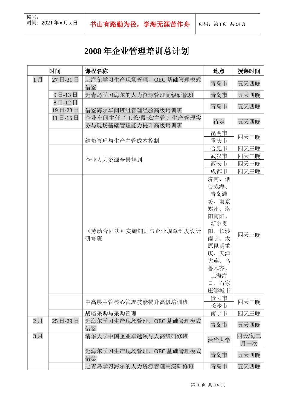 企业管理年度培训总计划_第1页