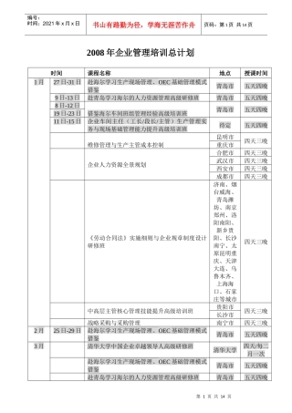 企业管理年度培训总计划