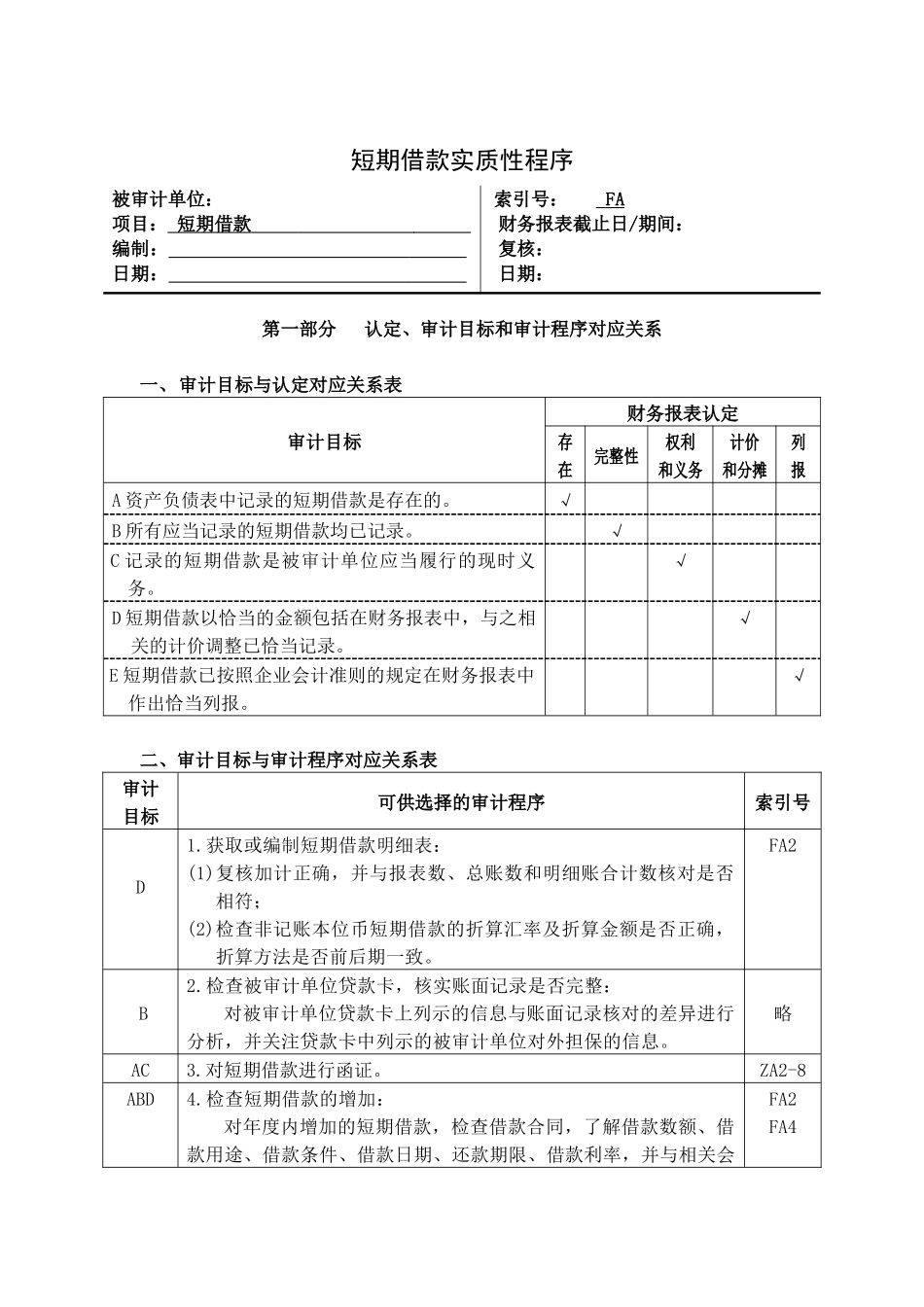 企业短期借款实质性程序_第1页