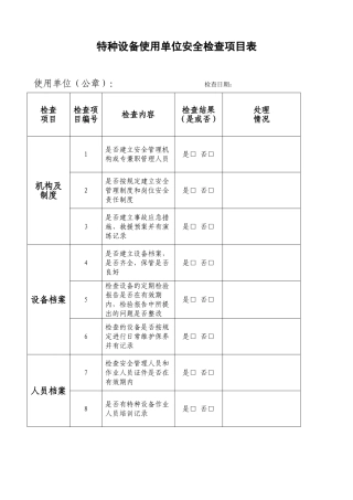 特种设备使用单位安全检查项目表