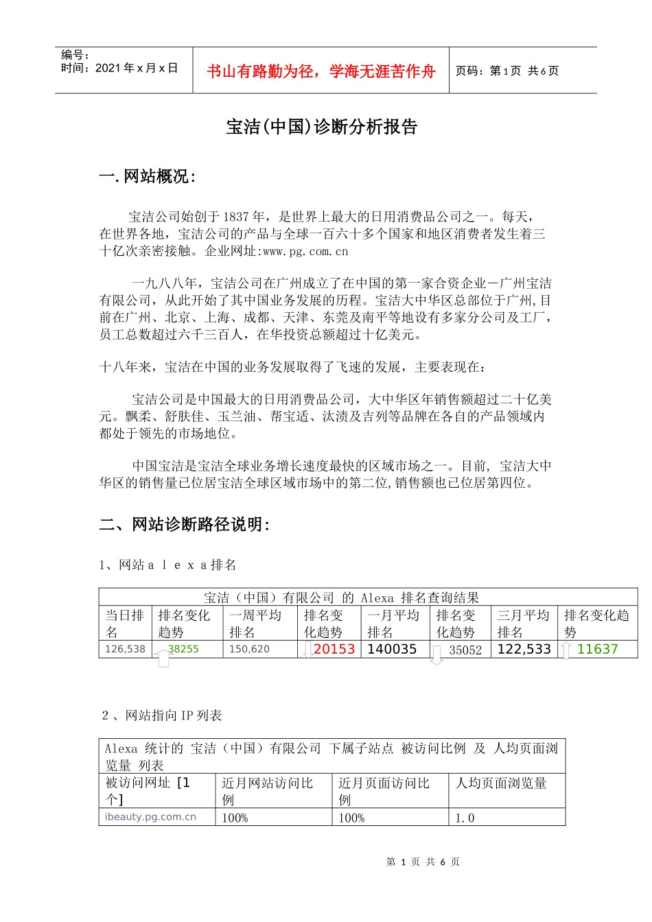 企业诊断--宝洁(中国)诊断分析报告_第1页