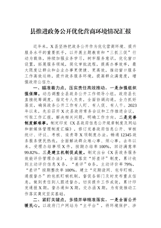 县推进政务公开优化营商环境情况汇报