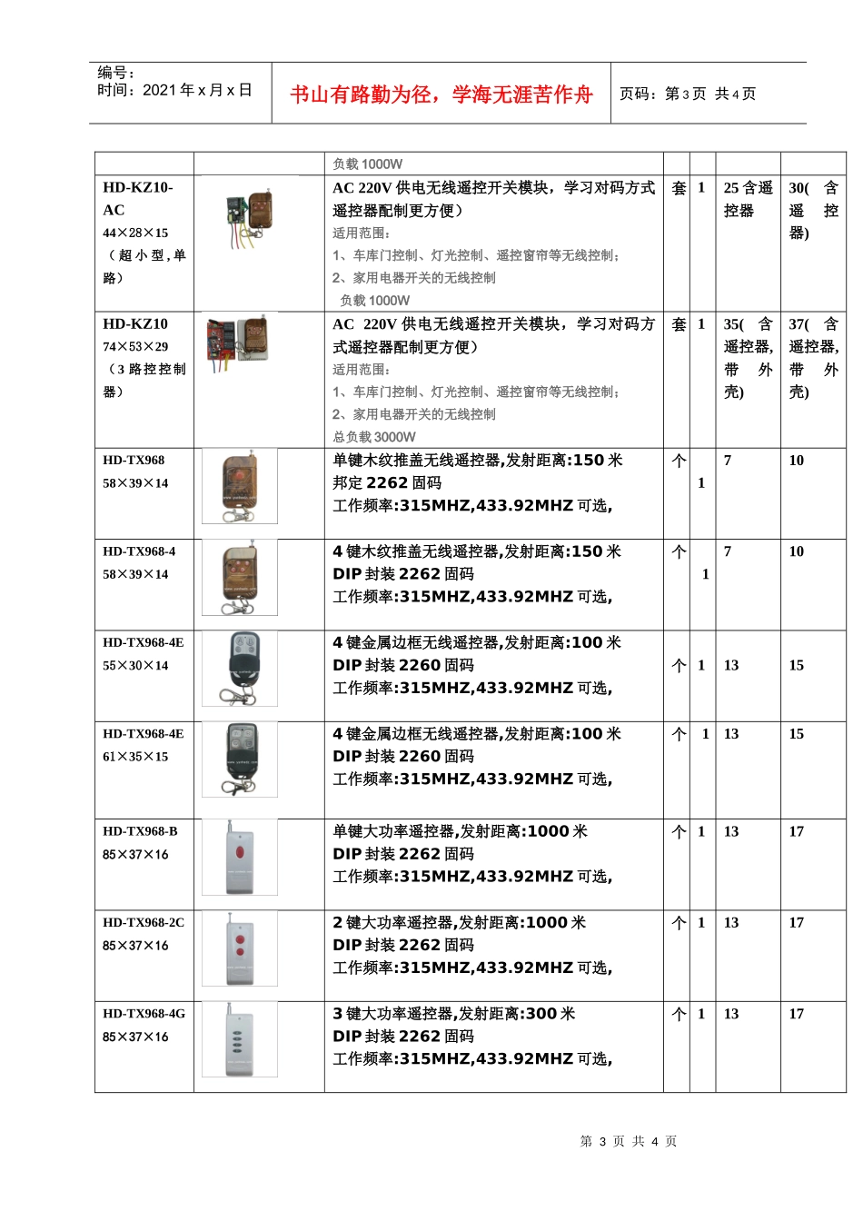 佛山市南海区海乐电器实业有限公司深圳分公司产品单价..._第3页