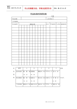 作业标准时间研究表9