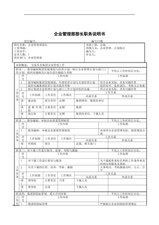 企业管理部部长职务说明书