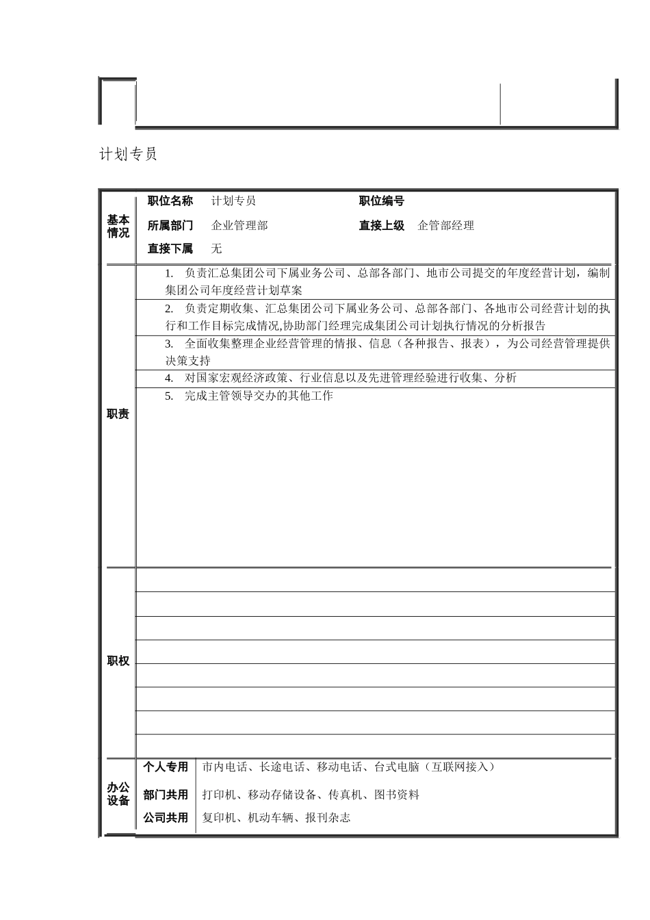 企业管理部企管专员、内勤等岗位描述_第3页