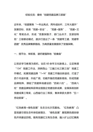 经验交流：奏响“创建党建品牌三部曲”