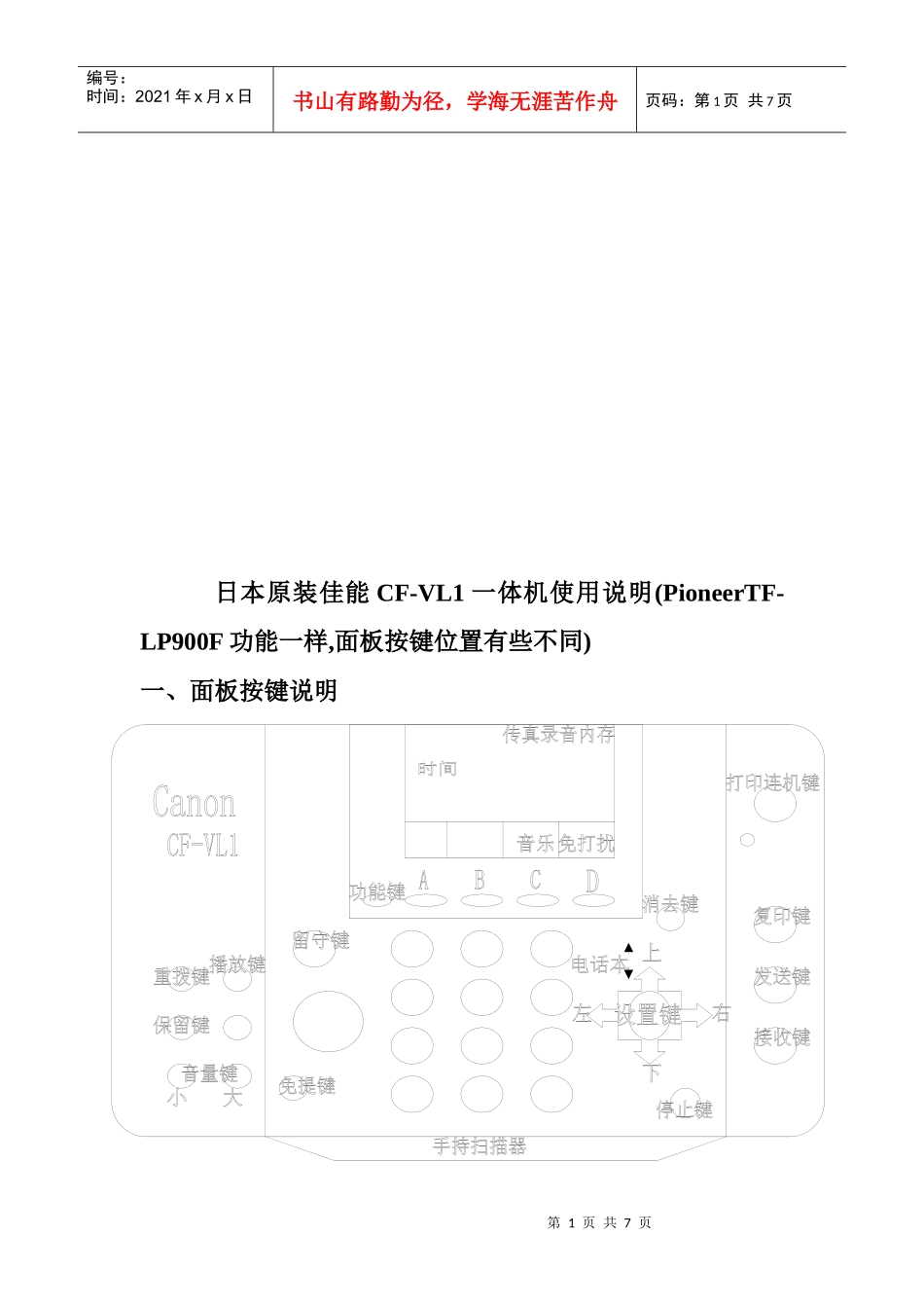 佳能CF-VL1传真机使用说明_第1页