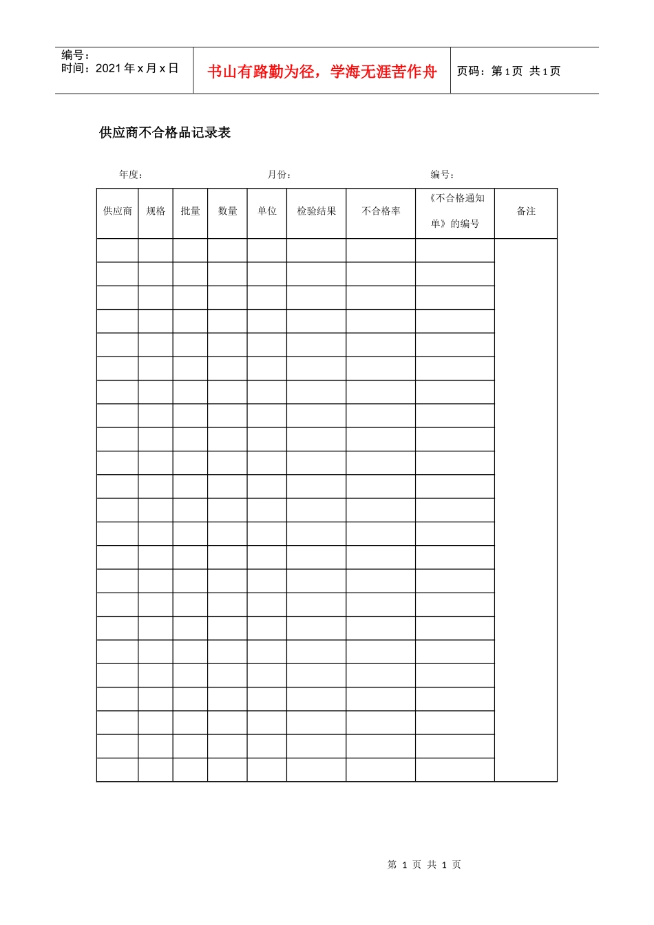 供应商不合格品记录表_第1页