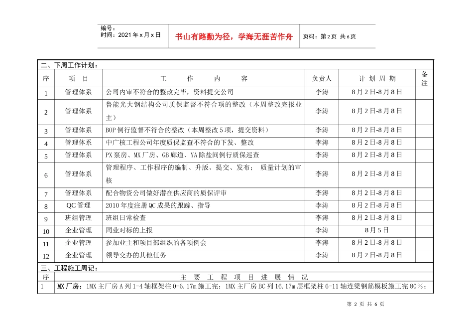 企业管理部工作周报_第2页