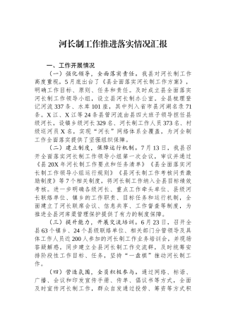 河长制工作推进落实情况汇报