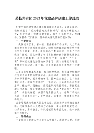 某县共青团2023年党建品牌创建工作总结