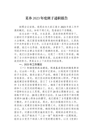 某乡2023年度班子述职报告