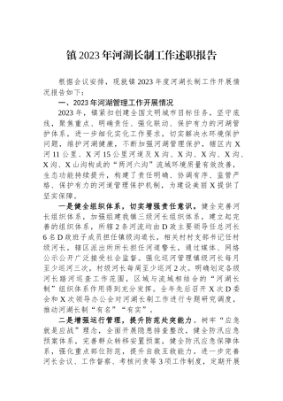 镇2023年河湖长制工作述职报告