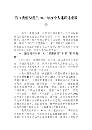 镇党委组织委员2023年度个人述职述廉报告