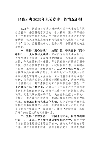 区政府办2023年机关党建工作情况汇报