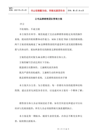 公司品牌销售团队管理方案