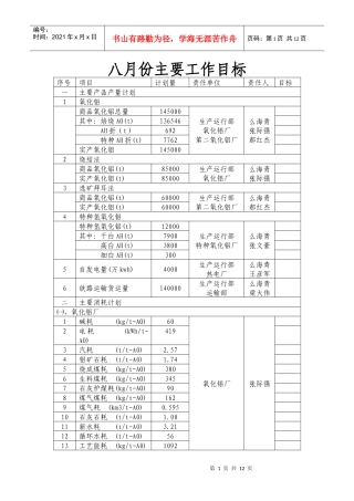 八月份主要工作目标