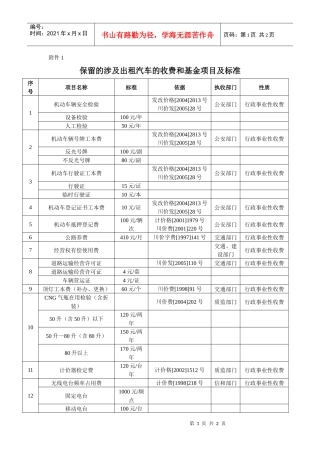 保留的涉及出租汽车的收费和基金项目及标准