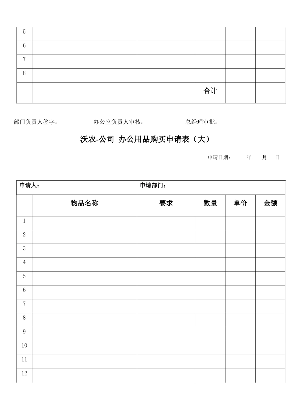 公司办公用品购买申请表_第2页