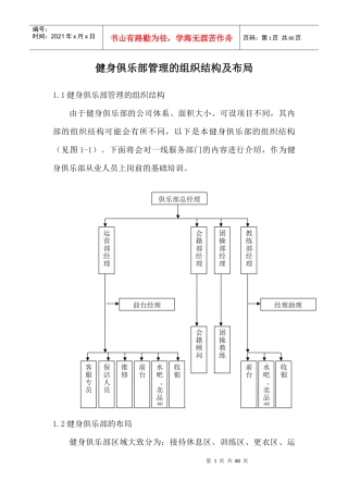 健身俱乐部管理的组织结构及布局概述