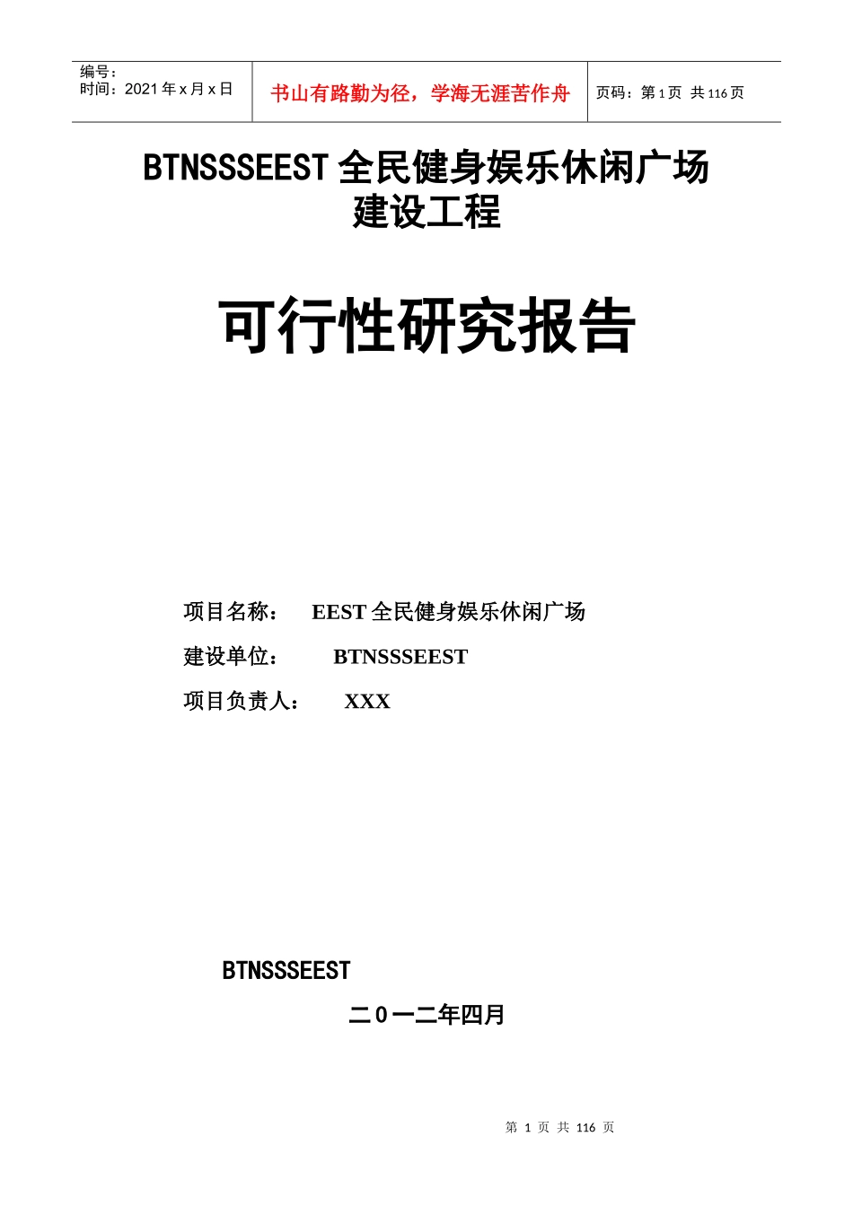 全民健身娱乐休闲广场可行性报告_第1页