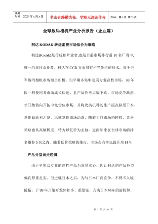 全球数码相机产业分析报告