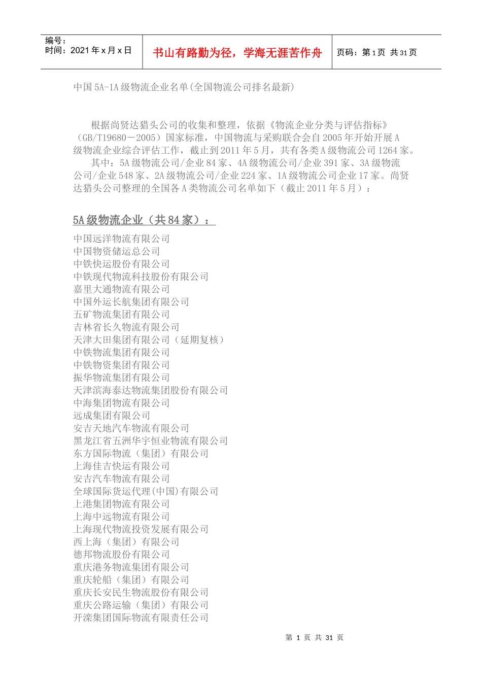 全国物流企业排行榜_第1页