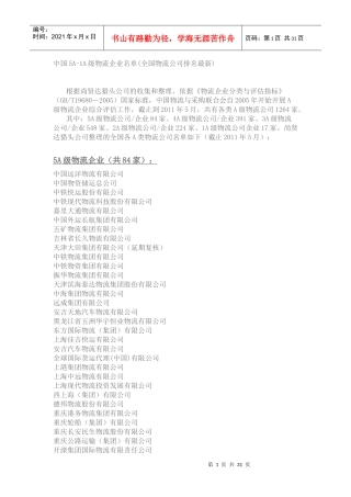 全国物流企业排行榜