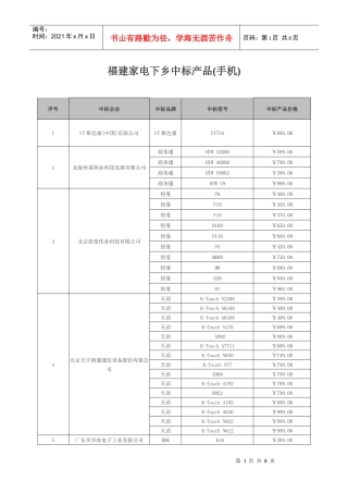 全国推广家电下乡产品（手机）项目招标结果公告