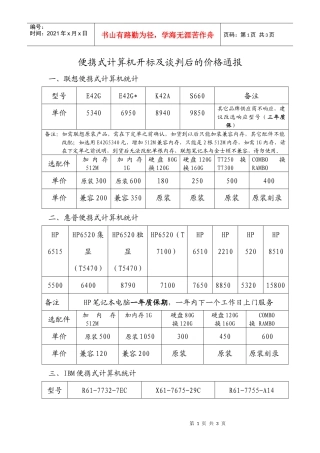 便携式计算机开标及谈判后的价格通报