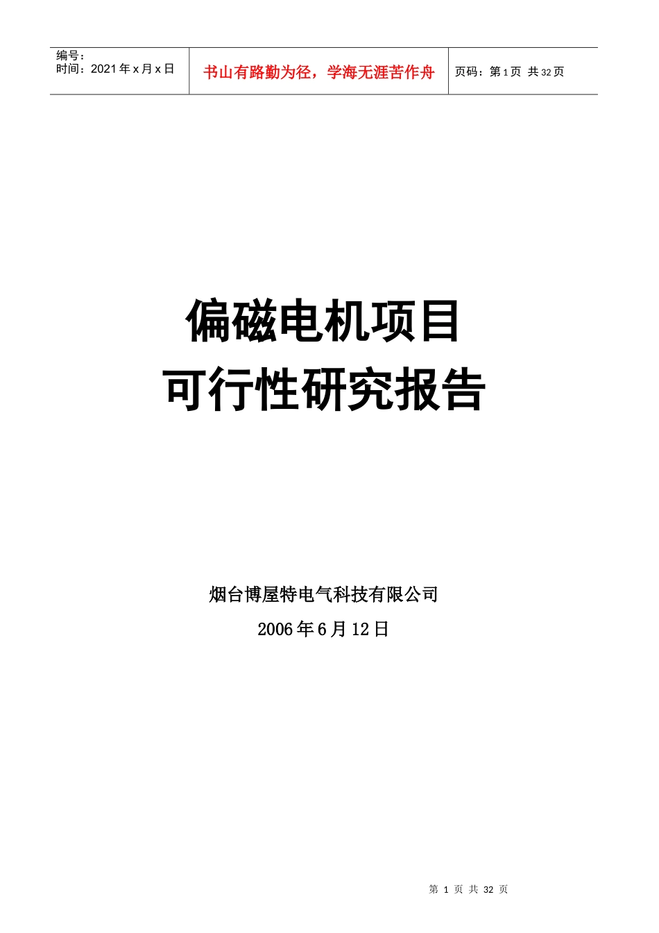偏磁电机项目可行性研究报告0821_第1页