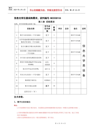 信息光学仪器采购需求，谈判编号NO2008104
