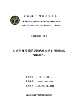 公司开发国际货运代理市场的风险防范策略研究