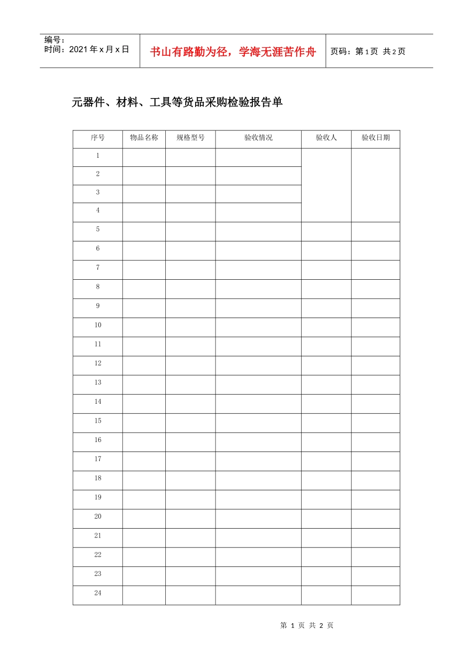 元器件、材料、工具等货品采购检验报告单_第1页