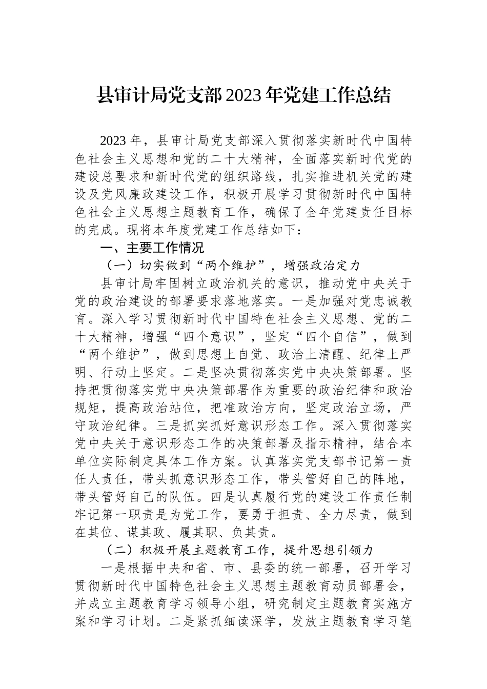 县审计局党支部2023年党建工作总结_第1页