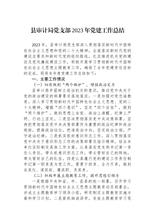 县审计局党支部2023年党建工作总结