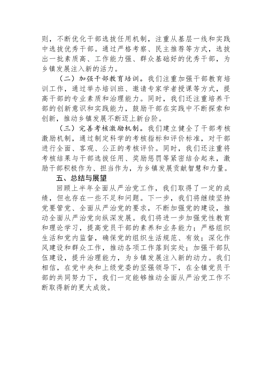 某乡镇党委书记2024年上半年全面从严治党情况报告_第3页