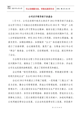 公司召开领导班子务虚会