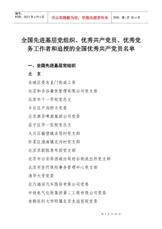 全国先进基层党组织、优秀共产党员、优秀党务-中