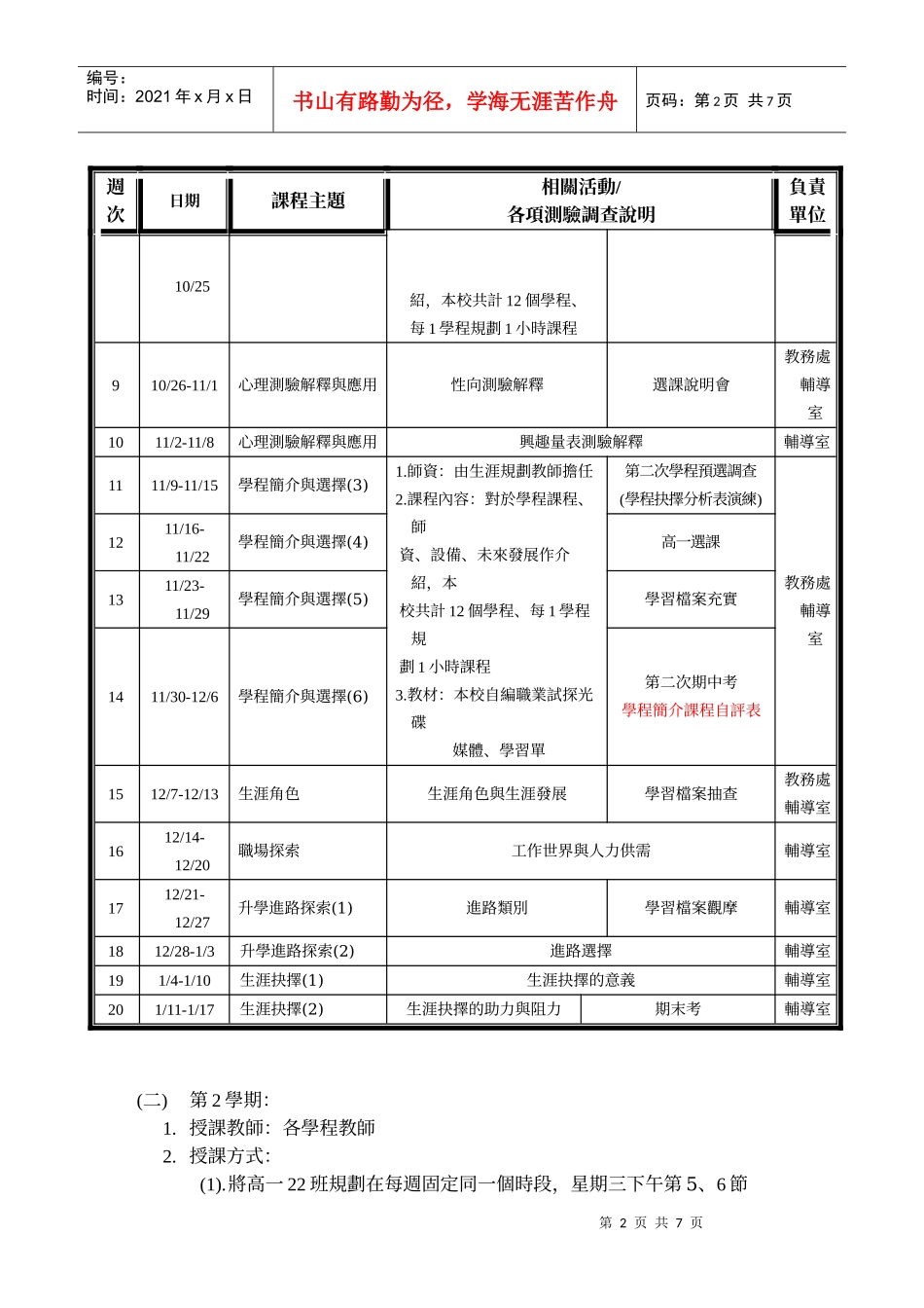 光启高中97学年度生涯规划与职业试探课程实施计画_第2页