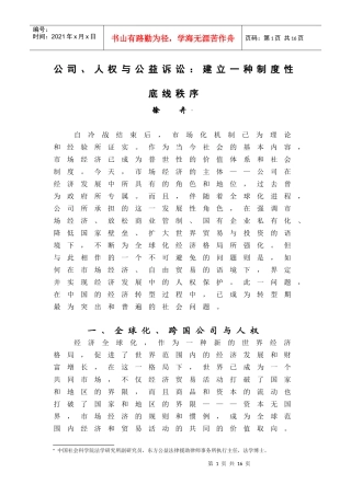 公司、人权与公益诉讼：建立一种制度性底线秩序