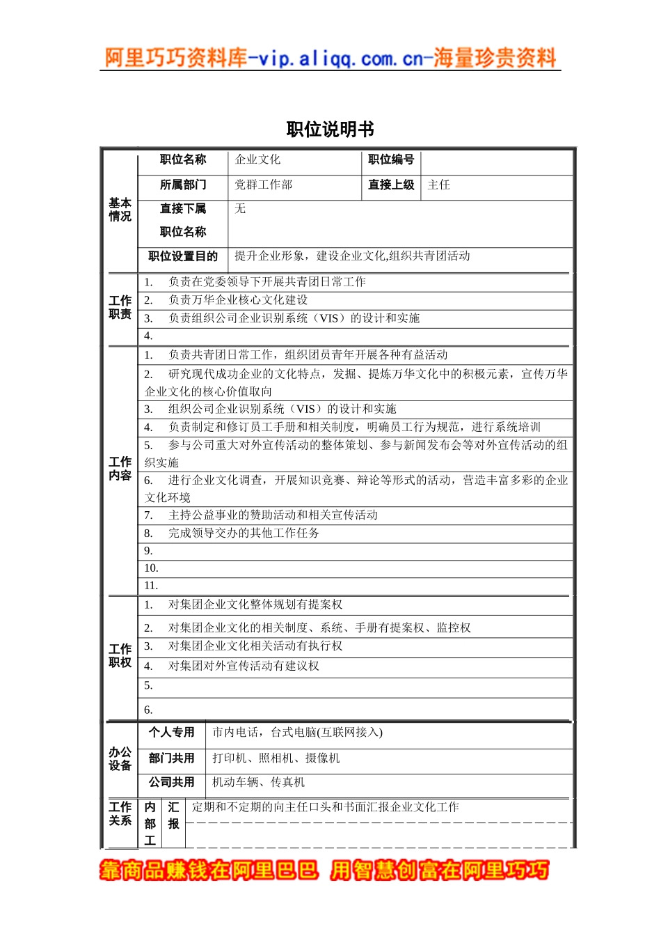 党群工作部-企业文化职位说明书_第1页