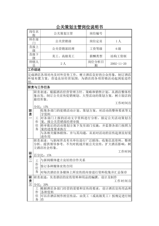 公关策划主管岗位说明书