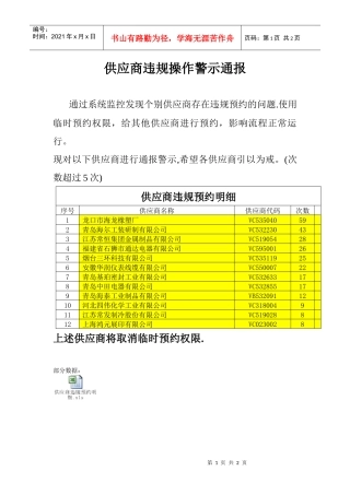供应商违规操作警示通报