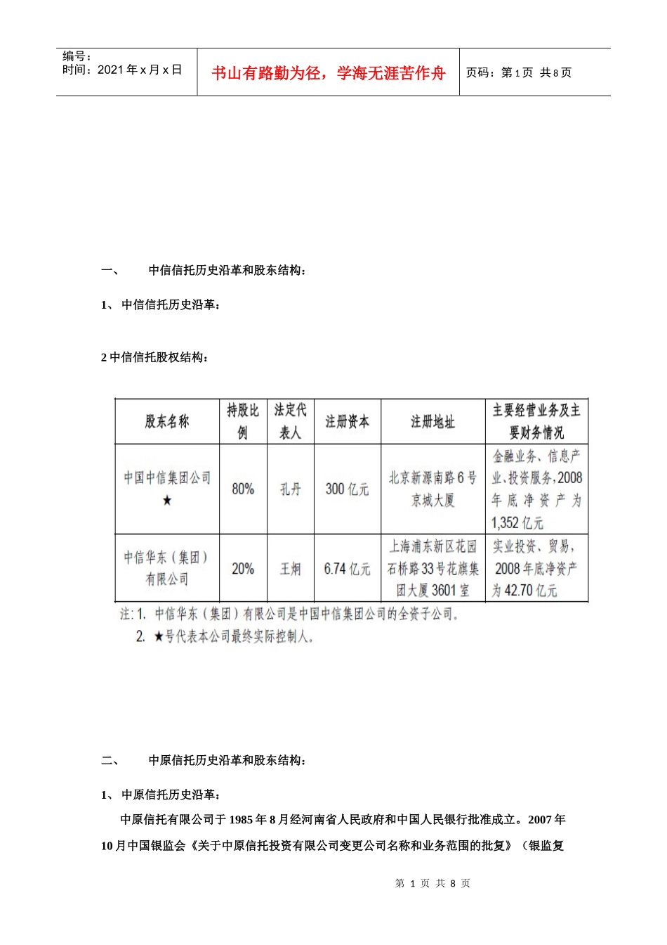 信托历史沿革和股东结构讲义_第1页